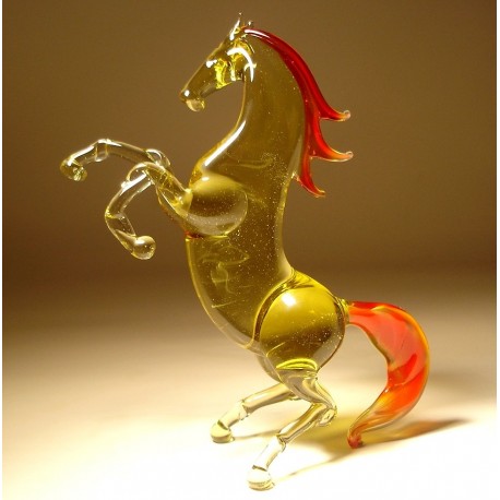 Rearing Glass Horse with Red Mane and Tail
