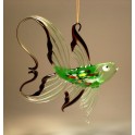Green and Black Glass Fish with Arched Tail Figurine