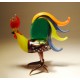 Glass Rooster with Colorful Tail Figurine
