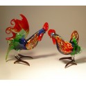 Colorful Glass Rooster & Hen Couple