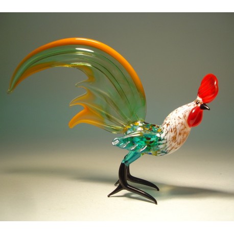Glass Rooster with Green Tail
