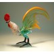 Green with Orange Trim Fan Tail Glass Rooster Figurine