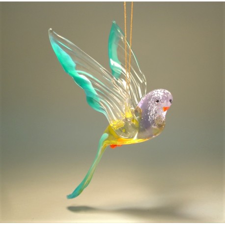 Glass Blue Parakeet Parrot Figurine Ornament