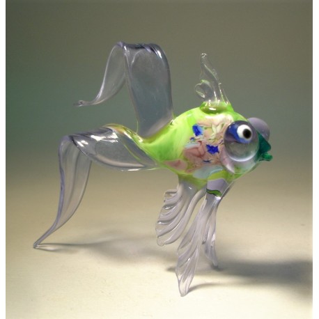 Blue  and White Glass Telescope Fish Figurine