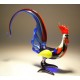 Glass Rooster Figurine with Blue Arched Tail