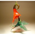Glass Hanging Hummingbird and Red Flower Ornament