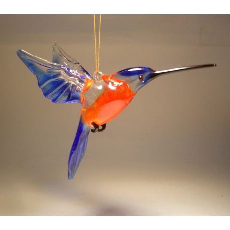 Blue & Red Glass Hanging Hummingbird Ornament