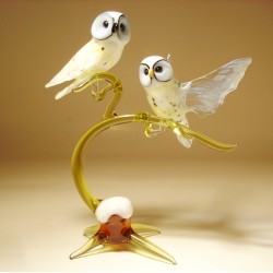 Glass Polar Owls on a Branch Figurine